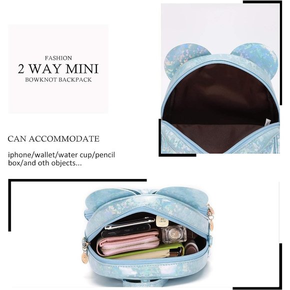 Bowknot Polka Dot Mini Backpack And Convertible Shoulder Bag Purse for Women - Picture 4 of 7